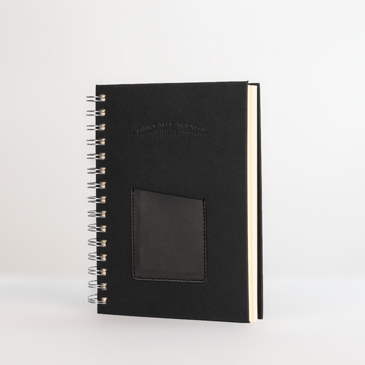 Black leather wellbeing agenda with wire - English 2024- undated